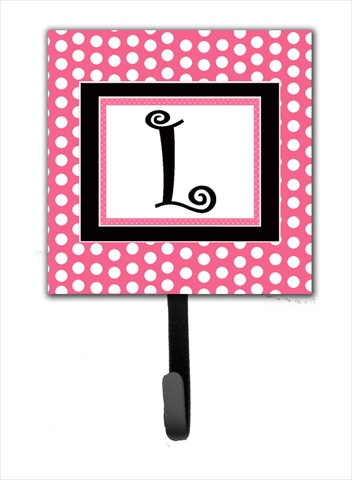 CJ1001-LSH4 Letter L Initial Monogram - Pink Black Polka Dots Leash Holder Or Key Hook