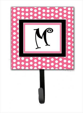 CJ1001-MSH4 Letter M Initial Monogram - Pink Black Polka Dots Leash Holder Or Key Hook