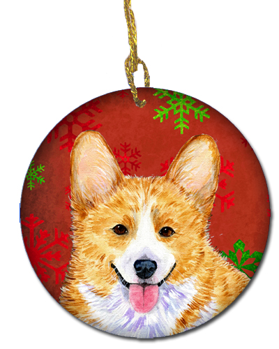 Corgi Red Snowflakes Holiday Christmas Ceramic Ornament
