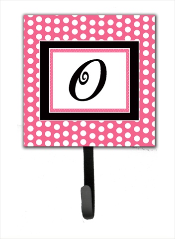 CJ1001-OSH4 Letter O Initial Monogram - Pink Black Polka Dots Leash Holder Or Key Hook
