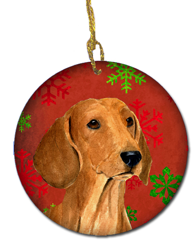 Dachshund Red Snowflakes Holiday Christmas Ceramic Ornament