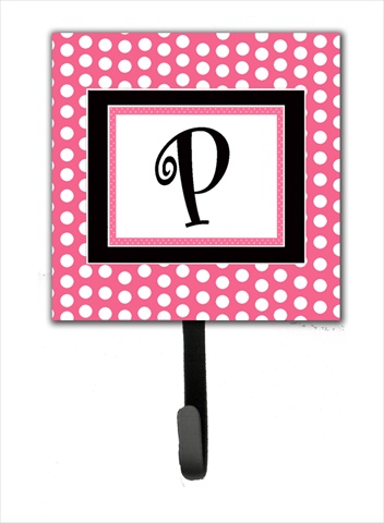 CJ1001-PSH4 Letter P Initial Monogram - Pink Black Polka Dots Leash Holder Or Key Hook