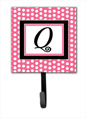 Letter Q Initial Monogram - Pink Black Polka Dots Leash Holder Or Key Hook