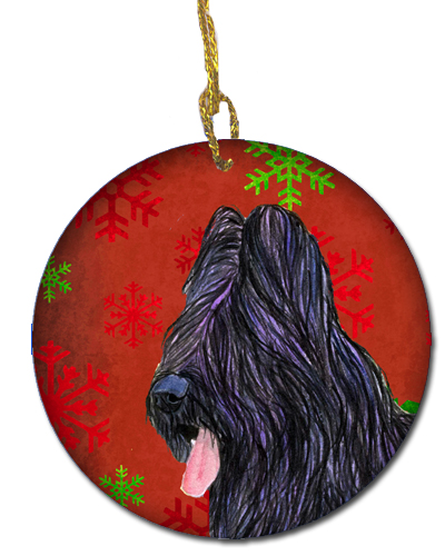 Briard Red Snowflakes Holiday Christmas Ceramic Ornament