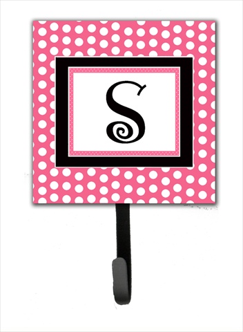 CJ1001-SSH4 Letter S Initial Monogram - Pink Black Polka Dots Leash Holder Or Key Hook