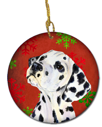 Dalmatian Red Snowflakes Holiday Christmas Ceramic Ornament