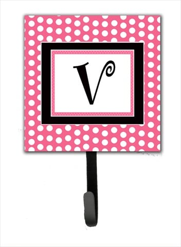 CJ1001-VSH4 Letter V Initial Monogram - Pink Black Polka Dots Leash Holder Or Key Hook