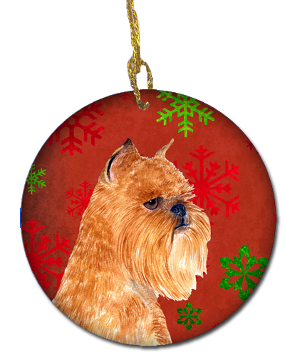 Brussels Griffon Red Snowflakes Holiday Christmas Ceramic Ornament