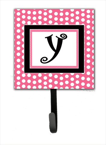 CJ1001-YSH4 Letter Y Initial Monogram - Pink Black Polka Dots Leash Holder Or Key Hook