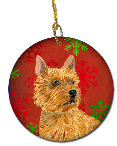 Norwich Terrier Red Snowflakes Holiday Christmas Ceramic Ornament