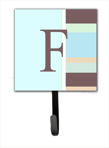 CJ1003-FSH4 Letter F Initial Monogram - Blue Stripes Leash Holder Or Key Hook