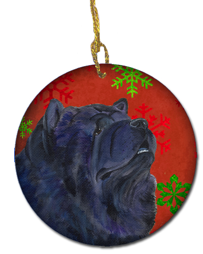 Chow Chow Red Snowflakes Holiday Christmas Ceramic Ornament Ss4708