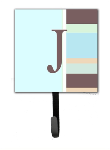 CJ1003-JSH4 Letter J Initial Monogram - Blue Stripes Leash Holder Or Key Hook