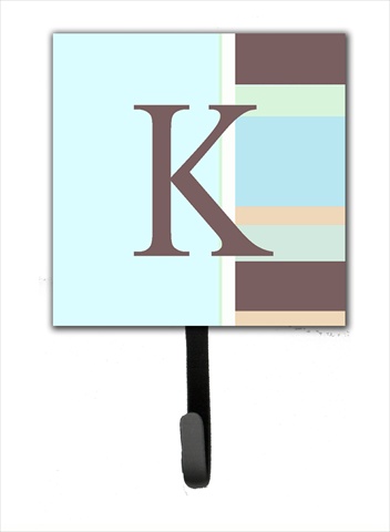 CJ1003-KSH4 Letter K Initial Monogram - Blue Stripes Leash Holder Or Key Hook