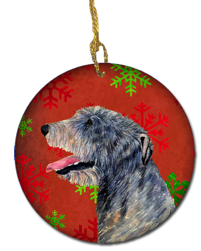 Irish Wolfhound Red Snowflakes Holiday Christmas Ceramic Ornament