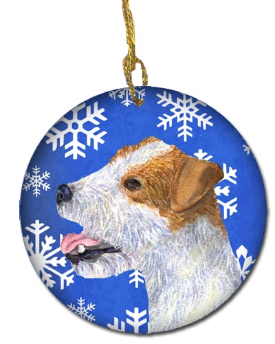 Jack Russell Terrier Winter Snowflakes Holiday Christmas Ceramic Ornament