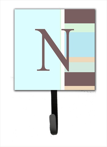 CJ1003-NSH4 Letter N Initial Monogram - Blue Stripes Leash Holder Or Key Hook