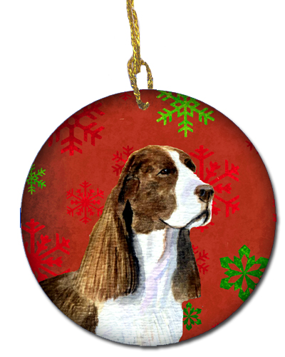Springer Spaniel Red Snowflakes Holiday Christmas Ceramic Ornament