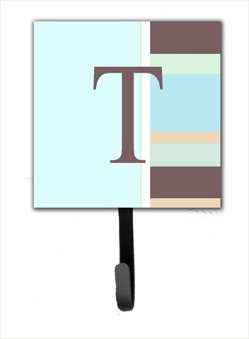 CJ1003-TSH4 Letter T Initial Monogram - Blue Stripes Leash Holder Or Key Hook