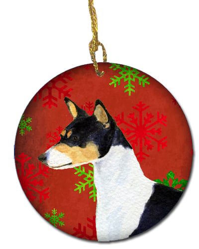 Basenji Red Snowflakes Holiday Christmas Ceramic Ornament