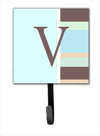 CJ1003-VSH4 Letter V Initial Monogram - Blue Stripes Leash Holder Or Key Hook