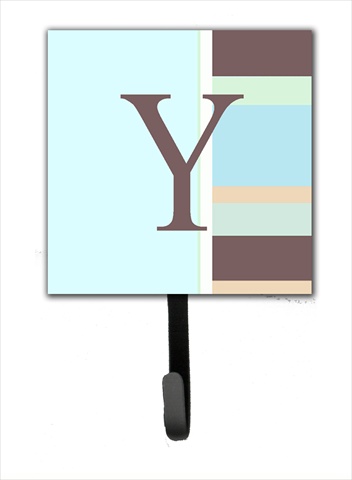 CJ1003-YSH4 Letter Y Initial Monogram - Blue Stripes Leash Holder Or Key Hook