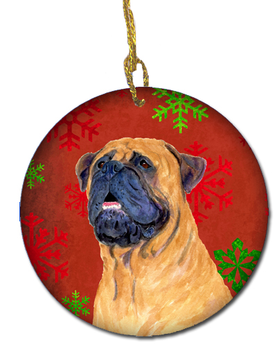 Mastiff Red Snowflakes Holiday Christmas Ceramic Ornament