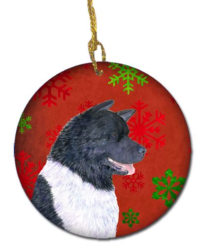 Akita Red Snowflakes Holiday Christmas Ceramic Ornament