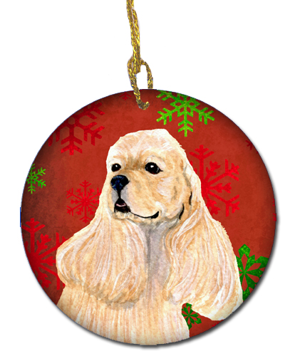 Cocker Spaniel Red Snowflakes Holiday Christmas Ceramic Ornament