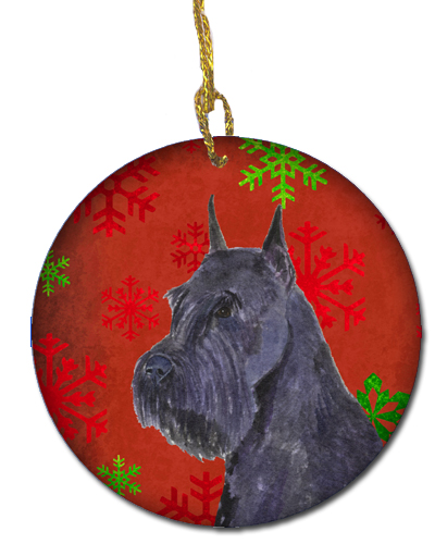Schnauzer Red Snowflakes Holiday Christmas Ceramic Ornament