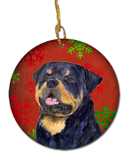 Rottweiler Red Snowflakes Holiday Christmas Ceramic Ornament