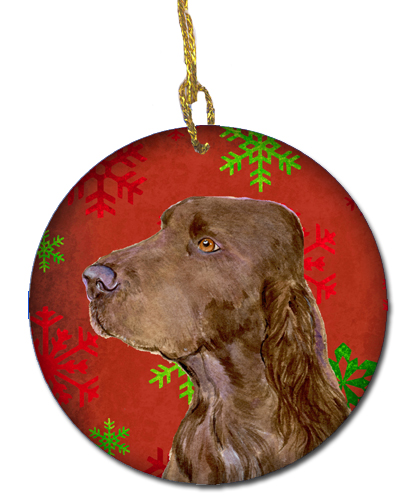 Field Spaniel Red Snowflakes Holiday Christmas Ceramic Ornament
