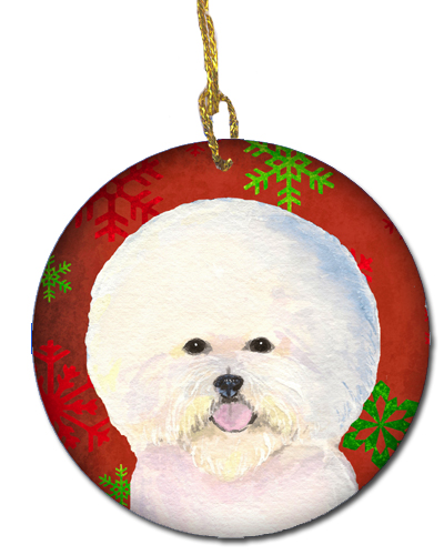 Bichon Frise Red Snowflakes Holiday Christmas Ceramic Ornament