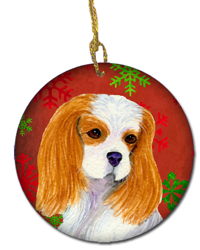 Cavalier Spaniel Red Snowflakes Holiday Christmas Ceramic Ornament