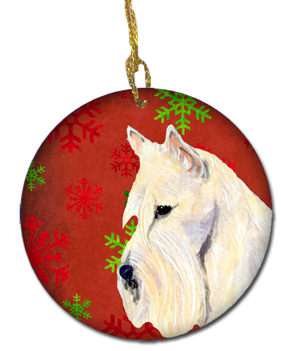 Scottish Terrier Red Snowflakes Holiday Christmas Ceramic Ornament