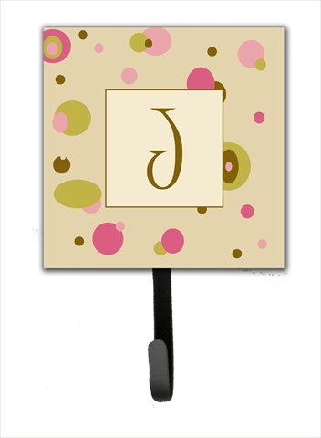 CJ1004-JSH4 Letter J Initial Monogram - Tan Dots Leash Holder Or Key Hook
