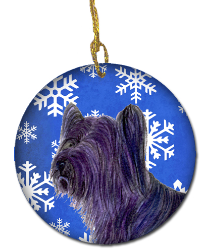 Skye Terrier Winter Snowflakes Holiday Christmas Ceramic Ornament