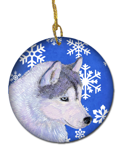 Siberian Husky Winter Snowflakes Holiday Christmas Ceramic Ornament