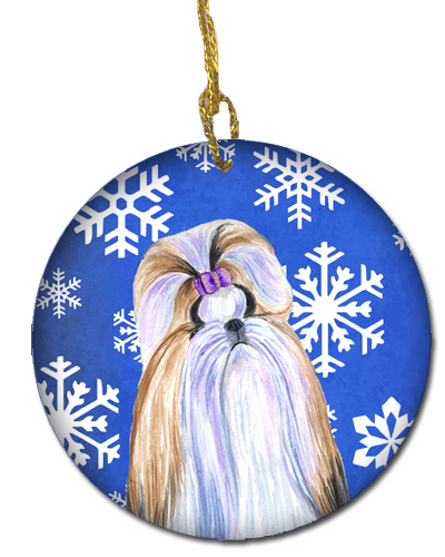 Shih Tzu Winter Snowflakes Holiday Christmas Ceramic Ornament