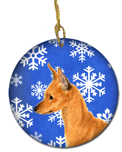 Min Pin Winter Snowflakes Holiday Christmas Ceramic Ornament