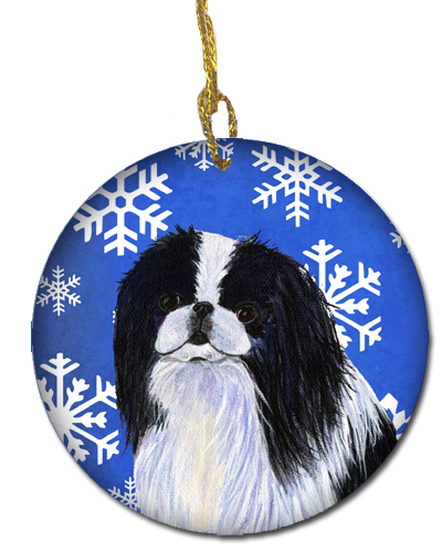 Japanese Chin Winter Snowflakes Holiday Christmas Ceramic Ornament