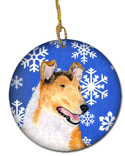 Collie Smooth Winter Snowflakes Holiday Christmas Ceramic Ornament
