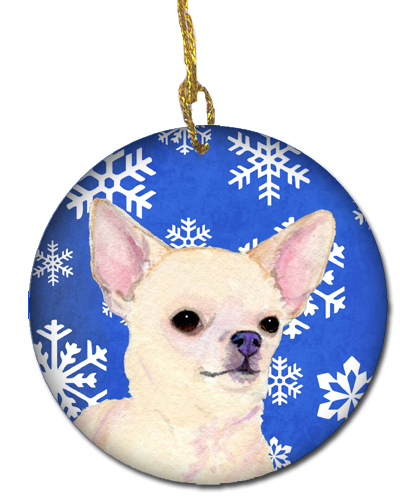Chihuahua Winter Snowflakes Holiday Christmas Ceramic Ornament