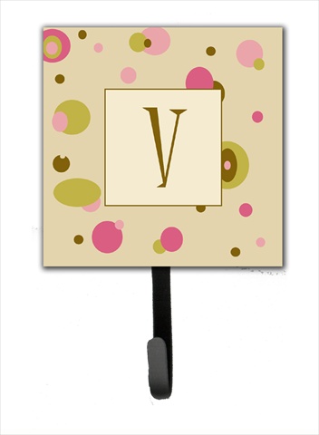 CJ1004-VSH4 Letter V Initial Monogram - Tan Dots Leash Holder Or Key Hook