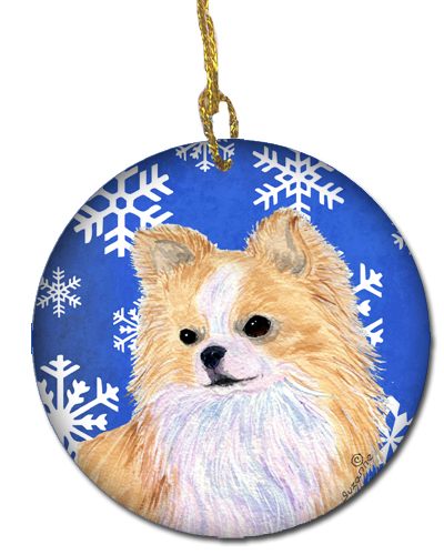 Chihuahua Winter Snowflakes Holiday Christmas Ceramic Ornament
