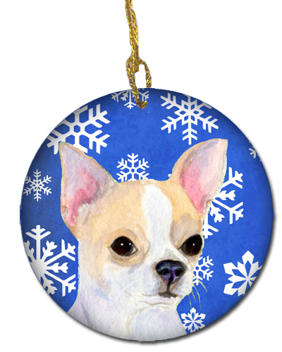 Chihuahua Winter Snowflakes Holiday Christmas Ceramic Ornament