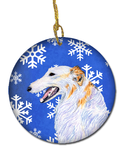 Borzoi Winter Snowflakes Holiday Christmas Ceramic Ornament