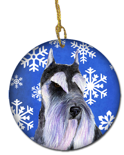 Schnauzer Winter Snowflakes Holiday Christmas Ceramic Ornament
