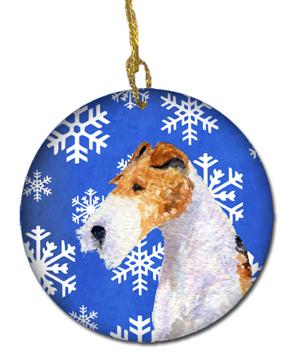 Fox Terrier Winter Snowflakes Holiday Christmas Ceramic Ornament