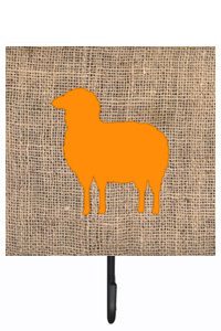 Sheep Burlap And Orange Leash Or Key Holder